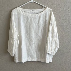 UNIQLO WOMEN LINEN BLENDED MIDIUM-SLEEVE BLOUSE